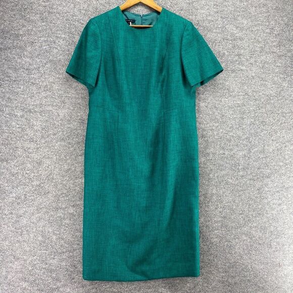 Henry Lee Dress Women 12 Green Maxi Long Crew Neck Lined Zipper Short Sleeve - Picture 1 of 9